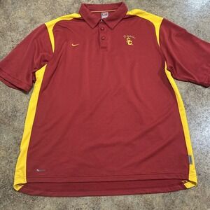 Vintage USC Trojans Polo Shirt Adult XL Red Yellow Nike Team Fit Dry Y2K Sports
